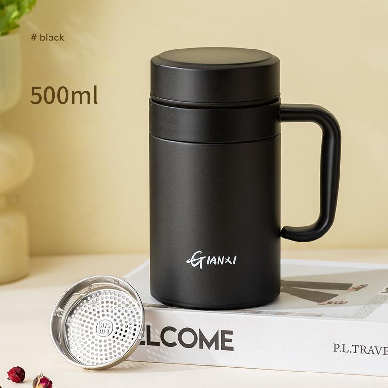 Damen Einfarbig Prägnant Großkalibrige Thermoskanne Winter Großvolumige Wasserflasche Tee-Wasser-Trennung Tragegriff Tasse