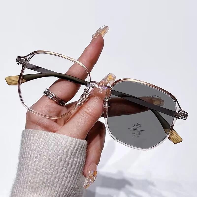 Mode Retro Photochromatische Kurzsichtigkeitsbrille Herren Damen Vintage Anti-UV Nahsichtbrille Quadratisch Übergroße Brille 0-1.0-4.0