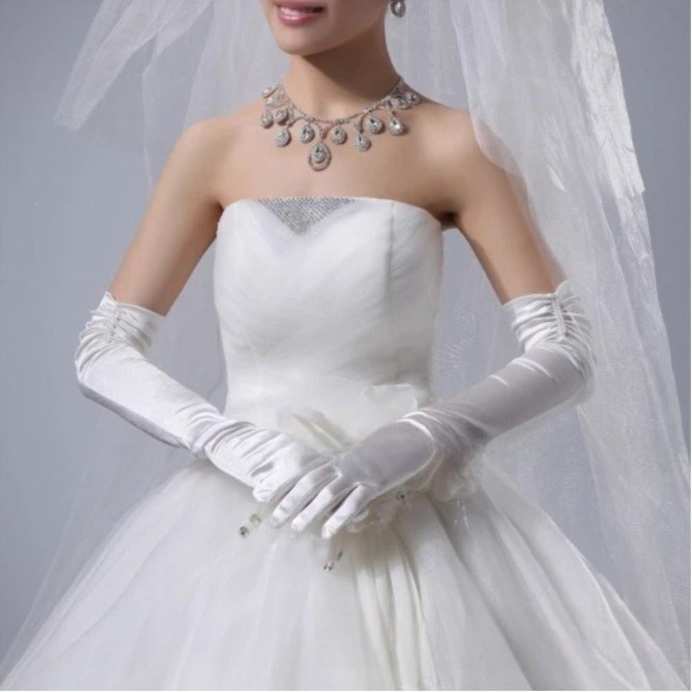 Solid Color Wedding Gloves Beaded Long Bridal Gloves Satin Dress Gloves Wedding