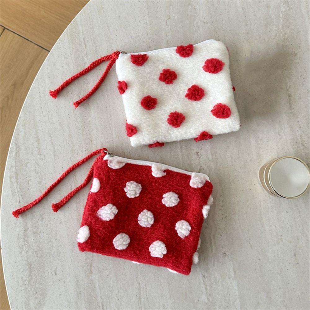 Dustproof Cosmetic Storage Bag Heart-shaped ID Card Holder Wide Opening Plush Coin Purse  Travel