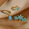 Vintage Blue Turquoise Water Drop Hoop Earring Set For Women Geometric Stainless Steel Flower Piercing Earring Christmas Jewelry