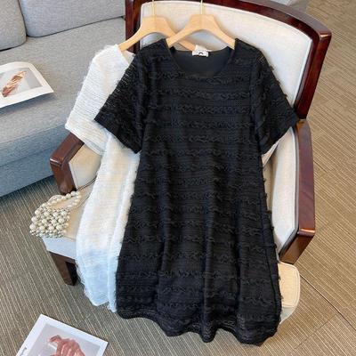 Vestido de Verano de Encaje Francés Talla Grande para Mujer, Falda Recta Midi