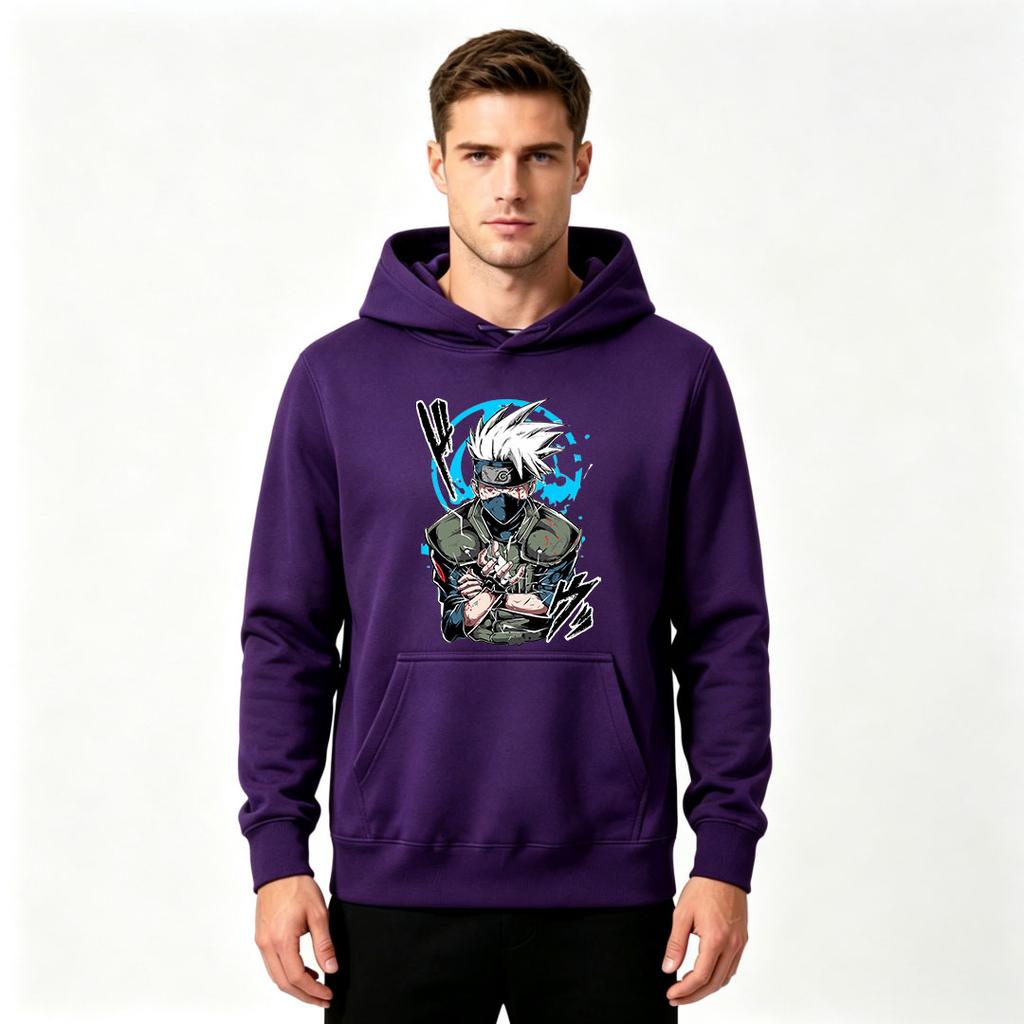 Men Anime Character Print Pullover Hoodie Casual Long Sleeve Sweatshirt for Daily Wear