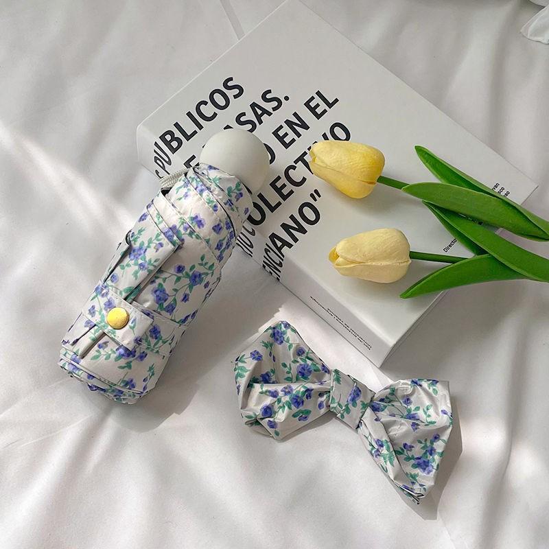 Ins Wind Shattered Flowers Folding Umbrella Sun Rain Dual-Purpose Umbrella Sun Protection Ultraviolet Rays Women'S Parasol Porta