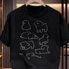 Kawaii Simple Dog Silhouette Graphic T-Shirt Women's Loose Casual Tee Cute Puppy Sketch Print Summer Crewneck