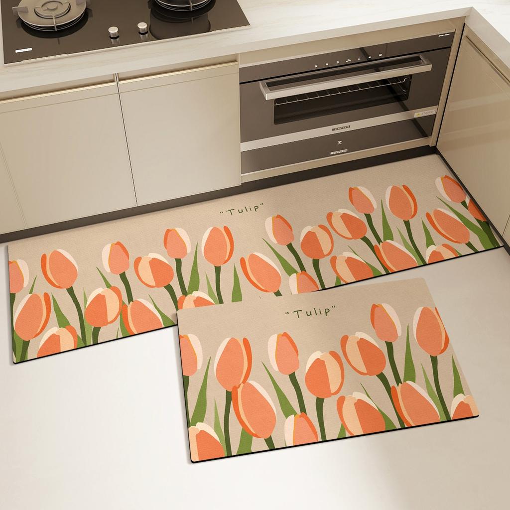 Floral Kitchen Carpet Non-slip Waterproof Oil-proof PVC Leather Washable Kitchen Rug Long Strip Runner Floor Mat Home Decoration