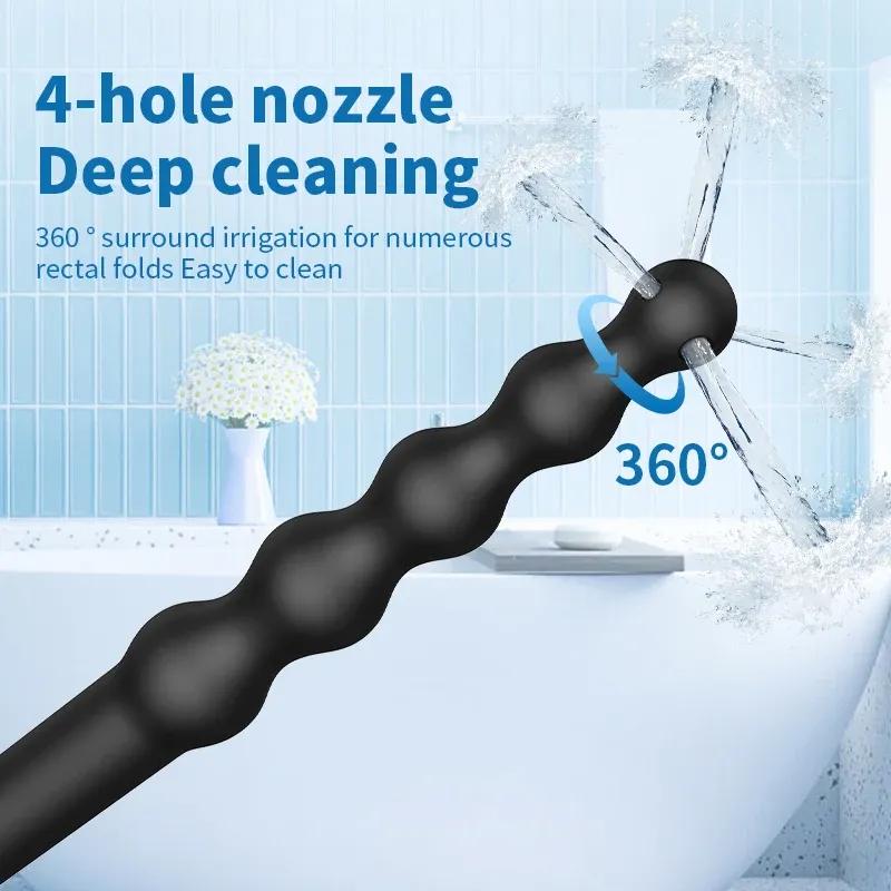 Silicone Long 58cm Anal Beads Plug Dilator Douche Enema Vagina Cleaning Kit Buttplug Syringe Shower Head Gay Sex Toy For Couples