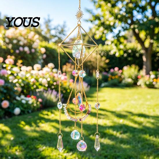 Wind Chime Faux Crystal Suncatcher for Window, Natural Stone Rainbow Maker with Prism Home Decoration Pendant Indoor Outdoor, Home, Garden,