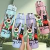 1PC Cat Family Merry Christmas 750ml Color Plastic Sports Water Bottle Leakproof Flip Straw Lid Suitable for Sports Office Home Use