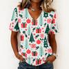 Women's Casual Short Sleeve V-Neck Christmas Print Pullover Top