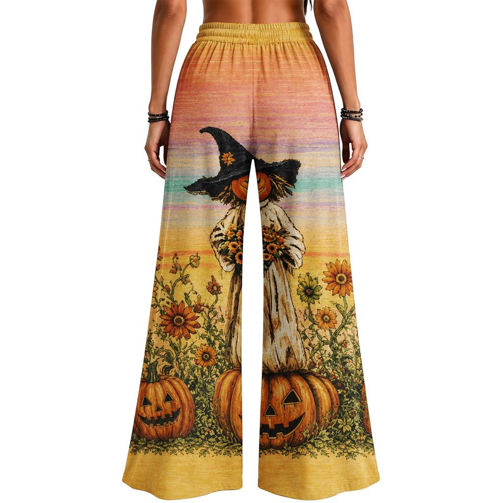 Damenmode lockere Hose mit weitem Bein, Halloween-Print und Taschen für den lässigen Alltagsgebrauch