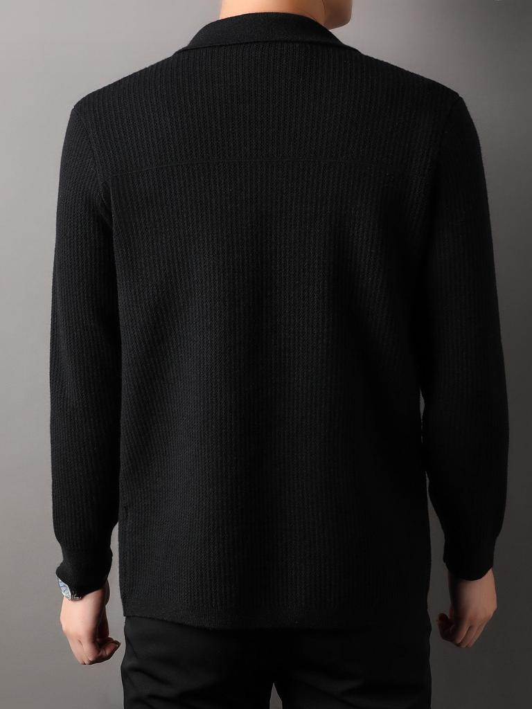 Men's Solid Color Knit Cardigan - Anti-Pilling Casual Jacket for Autumn/Winter 2024