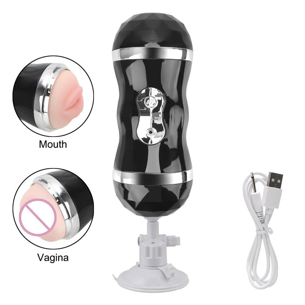 USB Rechargeable 18 Modes Realistic Self Heating Sex Toys For Men Real Vagina and Mouth Automatic Male Masturbator