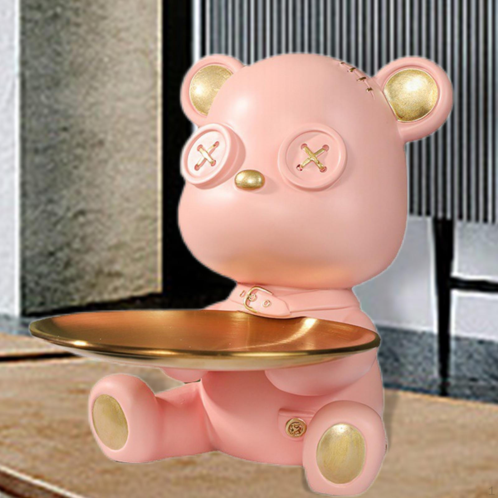 

Медведь Настольный лоток для хранения Статуя Настольное украшение для прихожей офисного магазина розовый