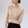 New Style of Knitted Base Shirt for Women European Women's Temperament V-neck Pullover Sweater Waist-tightening Inner Wear