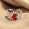 Personalized Style Wide-Faced Woven Ring Women'S Light Luxury Niche Inlaid Rectangular Red Zircon Fashion Adjustable Index Finger Ring
