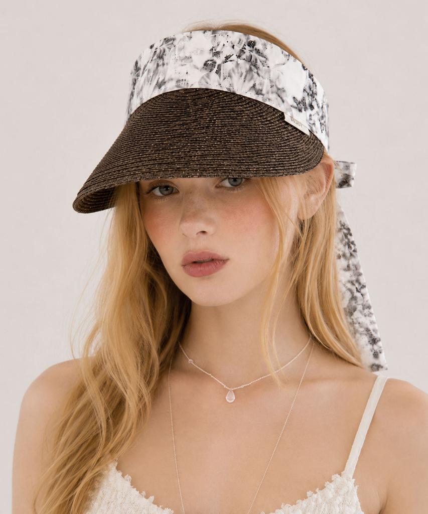 Emdijiti Floral Scarf Raffia Sun Visor _Brown [Mdf3Uen002]