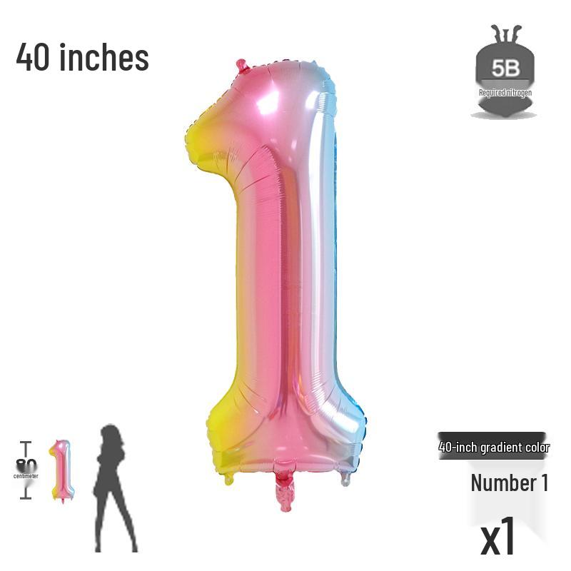 Korean Rainbow Gradient Number Balloon for Kids' First Birthday Decoration