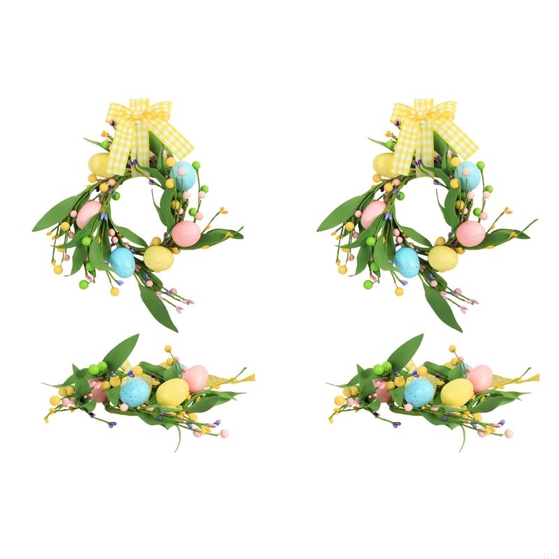 Plastic Easter Decorative Wreath With Simulated Eggs Flower Door Ornament