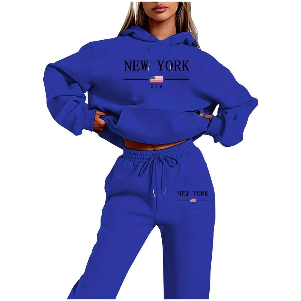 Women's European & American Cross-Border Long Sleeve Autumn/Winter Hoodie & Sweatshirt Set