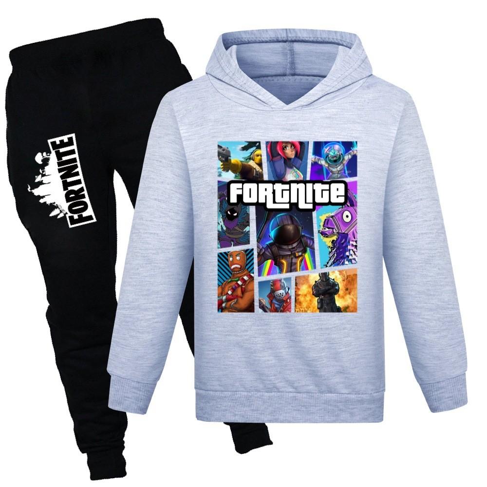 Conjunto de Suéter y Pantalones de Dibujos Animados con Estampado de Fortnite para Niños Hecho de Tejido de Algodón Suave para Niños de Secundaria