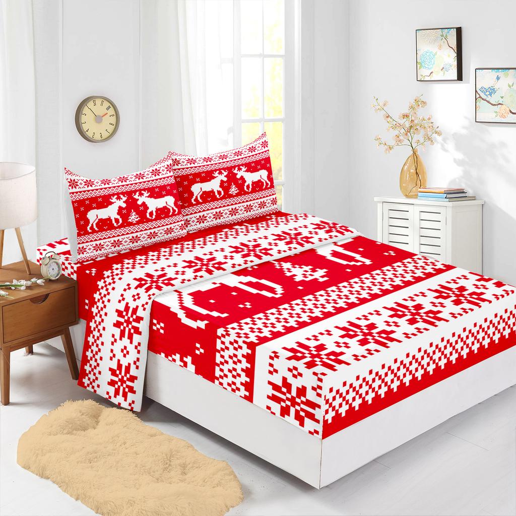 Four-Piece Mattress Set Christmas Bedding Printed Mattress Protective Cover