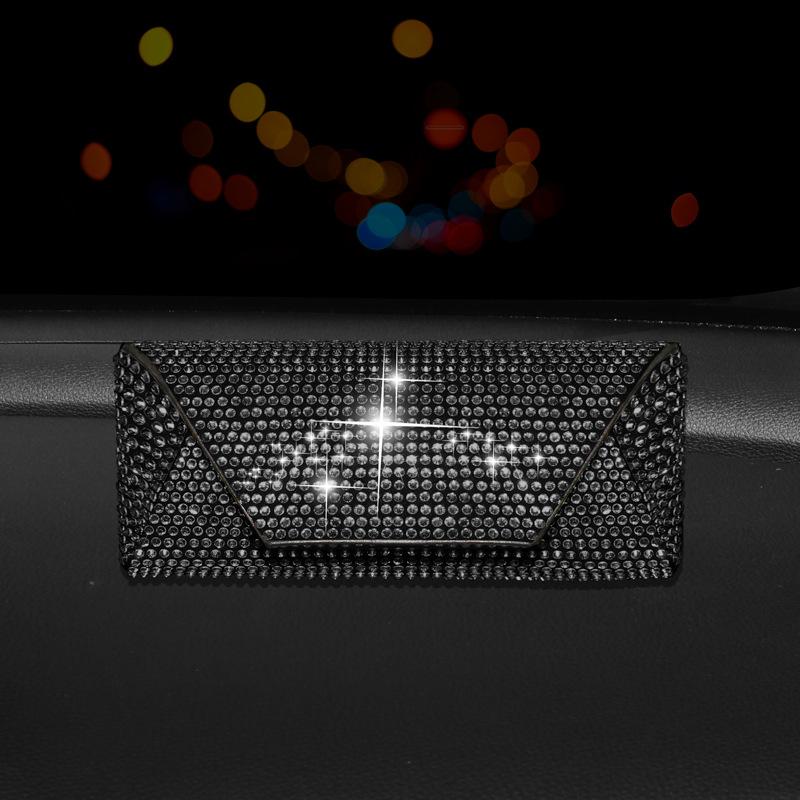 Luxury Car Glasses Case Bling Rhinestone Auto Console Armrest Box Storage Organizer Eyeglasses Sunglasses Box Car Accessories