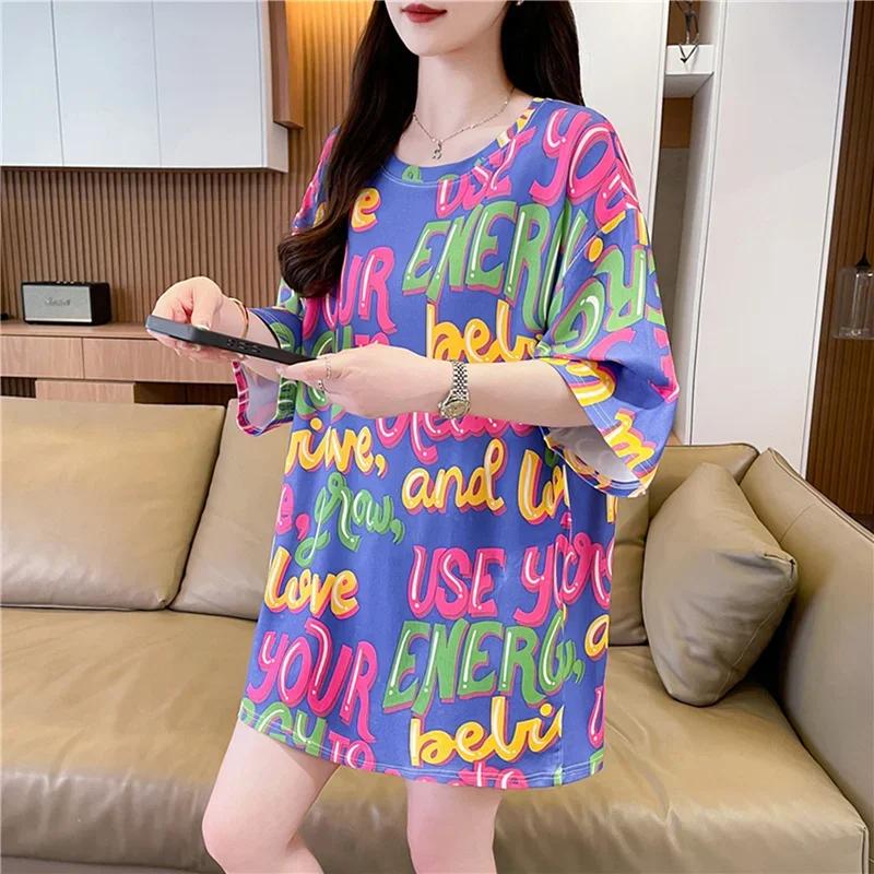 Sommer Vintage Print T-Shirt Mode Damen Übergroß Grafik Langarm T-Shirts Y2k Oberteile Harajuku Hip Hop Streetwear Jugend