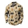 Men's Casual Quick-Dry Mesh Golf Shirt Long Sleeve Christmas Print Top