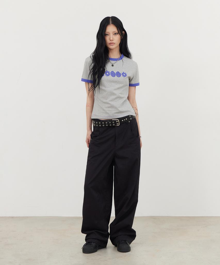 Tonilolenseu [W] Symbol Logo Applique Ringer T-Shirt Melange Grey