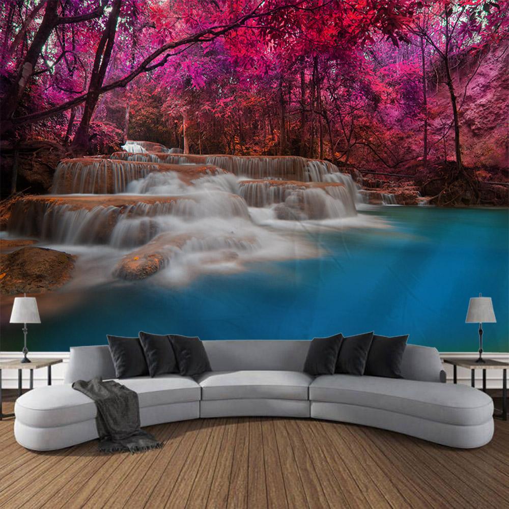 Tapestry wall hanging, home decoration, jungle waterfall, flower forest, room wall background, living room, bedroom decoration