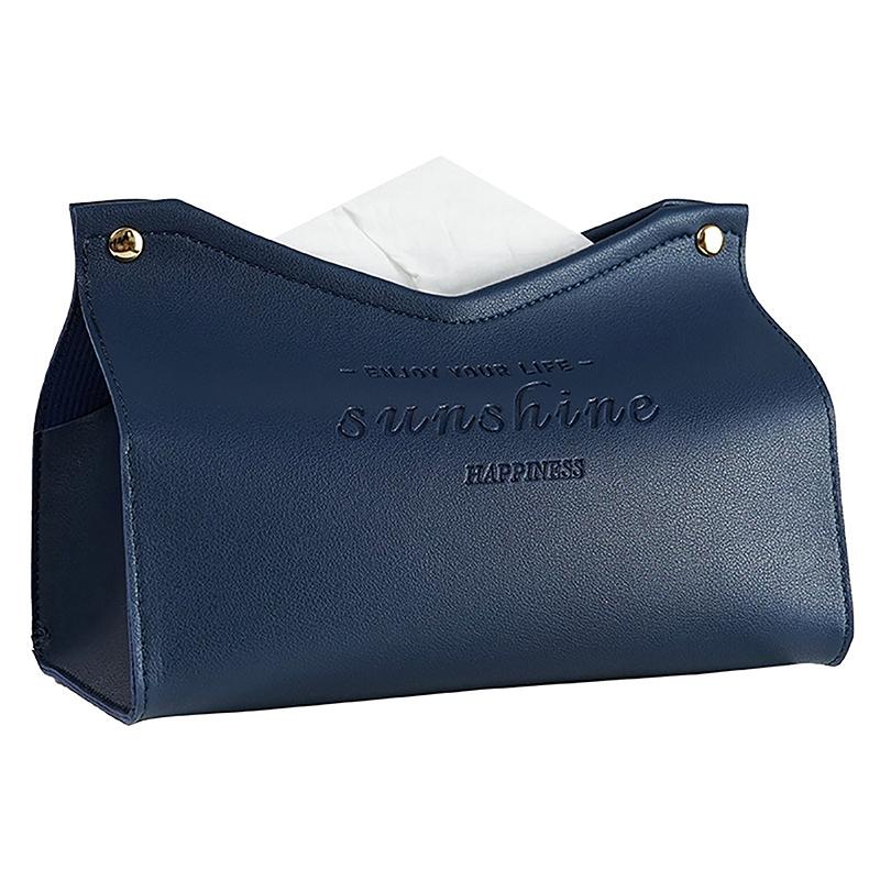 Solid Color Minimalist Leather Tissue Case Napkin Holder Storage Container Car Tissue Box Home Living Room Decoration