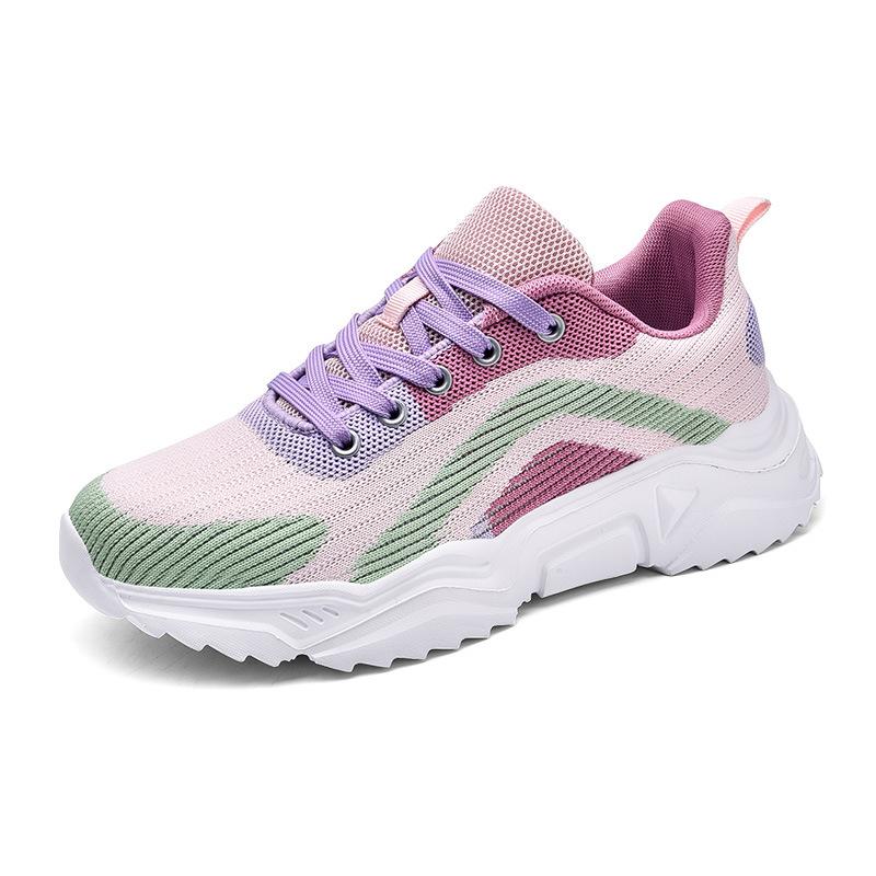 Flying Woven Women S Shoes Fashion Sports Casual Shoes Flying Woven Mesh Breathable Non-Slip Running Shoes Dad Shoes 35 розовый зеленый