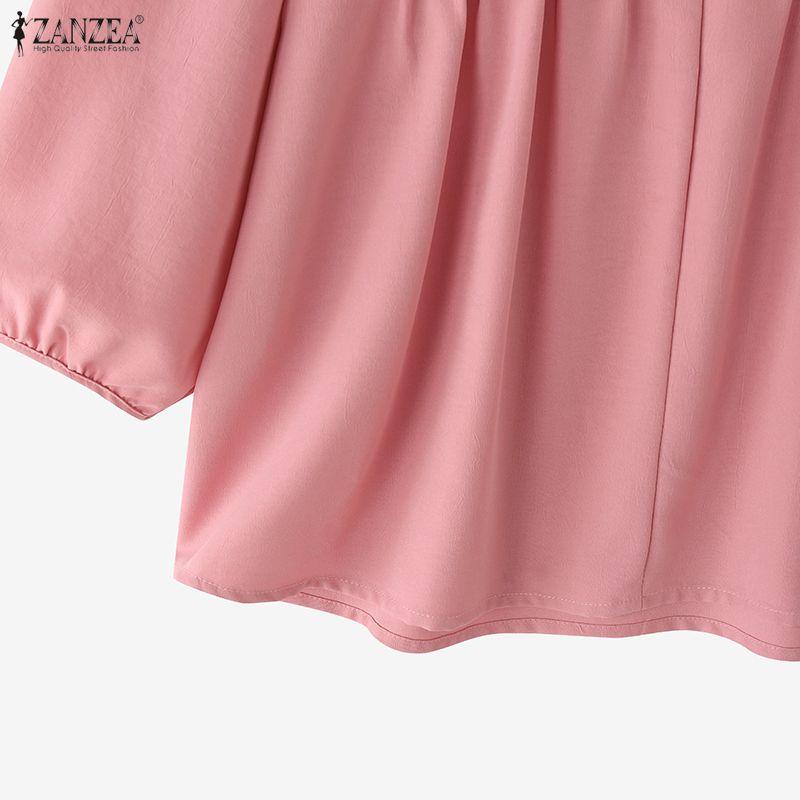 ZANZEA Kobiety Casualowy Okrągły Dekolt Jednolity Kolor Luźna Bluzka z Długim Rękawem