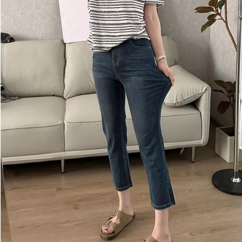 Ice Silk Stretch High-Waist Slimming Jeans for Women - Plus Size, Summer Eight-Point Pants for Petite and Pear-Shaped Bodies