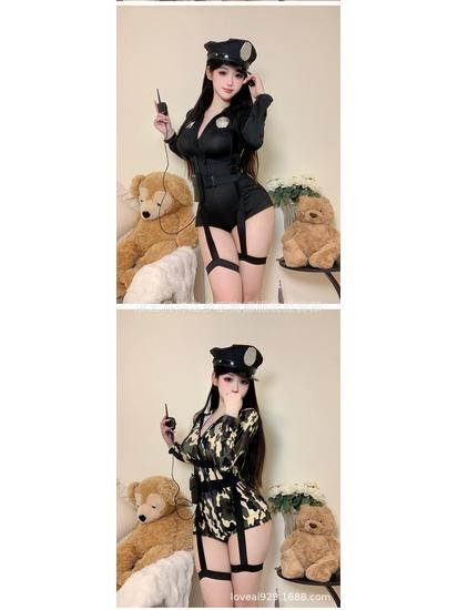 Dámska kamuflážna policajná súprava spodnej bielizne vo veľkých veľkostiach pre nočný klub a Cosplay