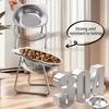 304 Stainless Steel Elevated Cat Bowl with Support Stands Stainless Steel Adjustable 15-Degree Angle Stand Slanted Pet Bowl