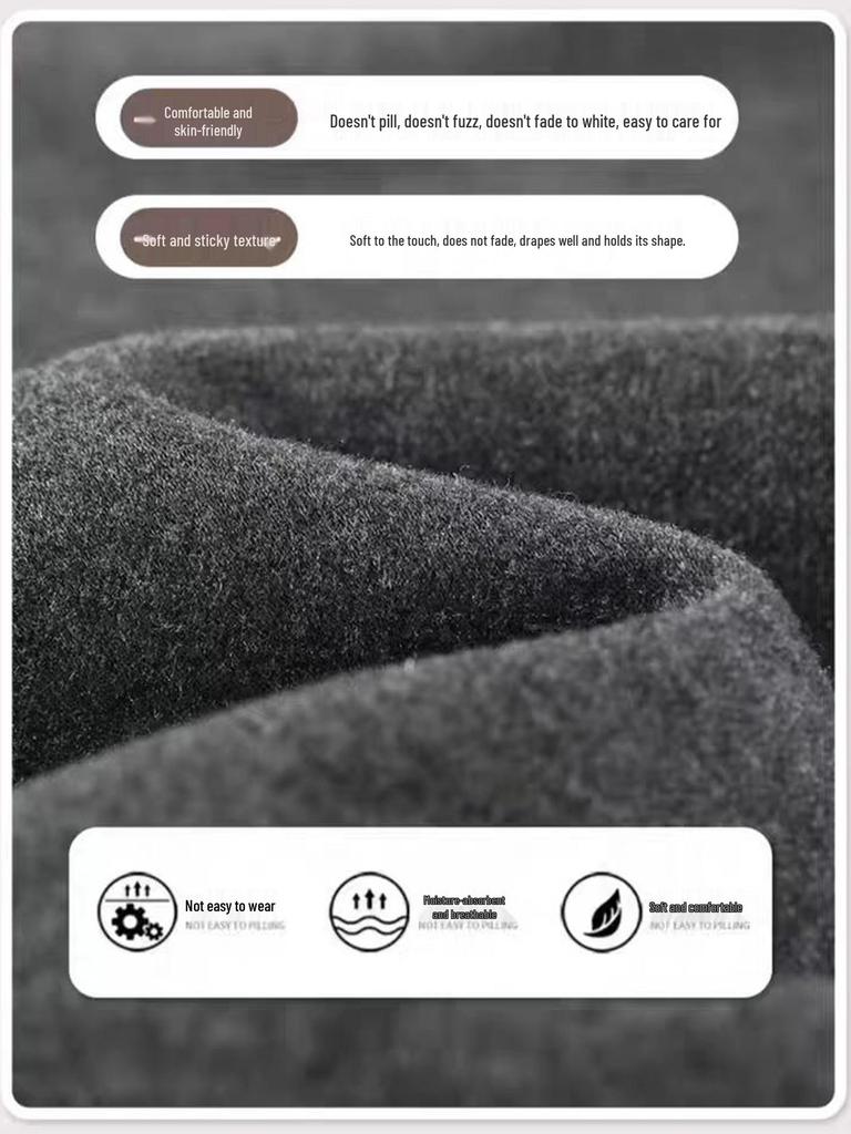 Women's Winter High Waist Loose Woolen Wide Leg Pants - Deep Gray Draping with Plush Lining.