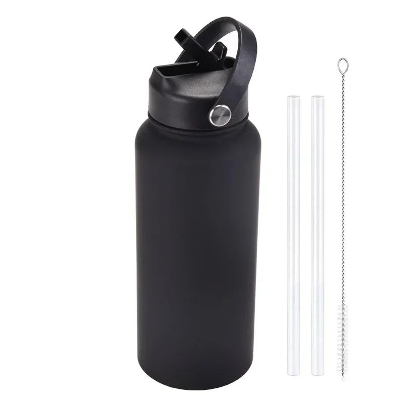 1L Sports WATER BOTTLE With Handle And Straw Stainless Steel Large Capacity Vacuum Flasks Drinkware Large Mouth GymThermos CUP