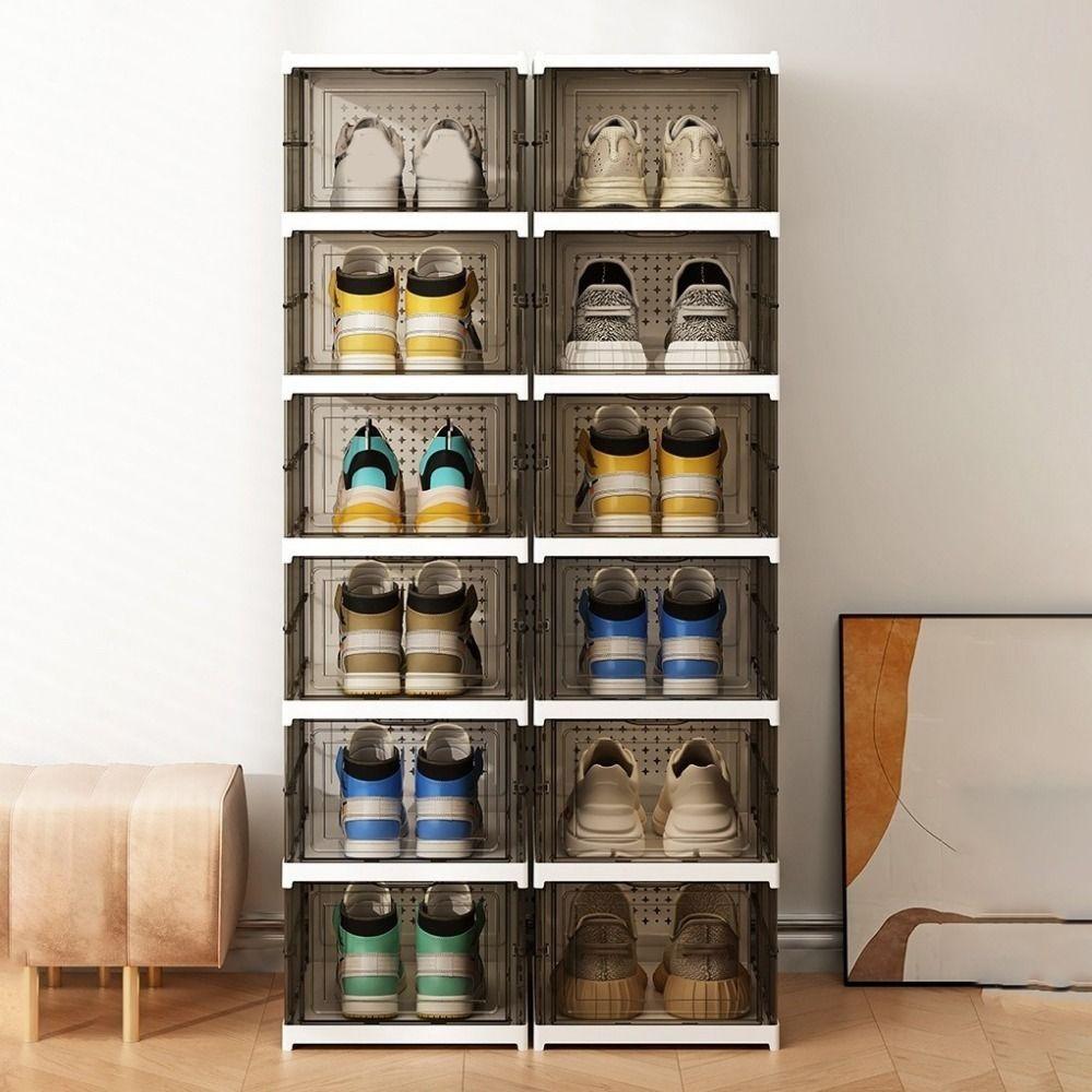 Simple Plastic Multi Layer Shoe Box Transparent Stackable Foldable Shoe Box with Lid Dustproof Shoe Cabinet Dormitory