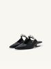 Fashion Spring/Summer Simple Pointy Muller Slippers Women's French Chunky Mid-heels Half Slippers Metal Topper Flip-flops