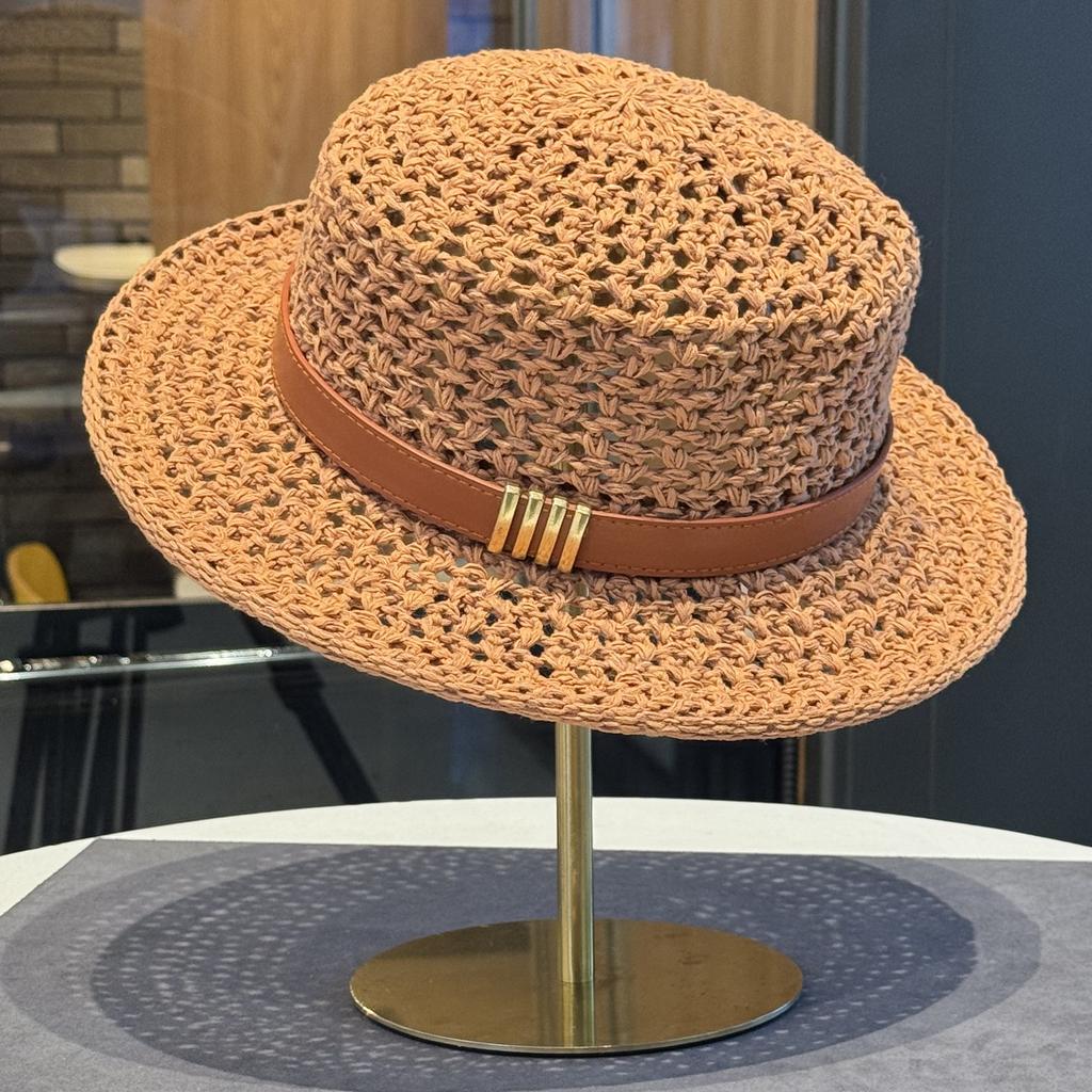 Women's Summer Straw Woven Flat Top Hat Seaside Vacation Outdoor Sun Protection Sunshade Hat