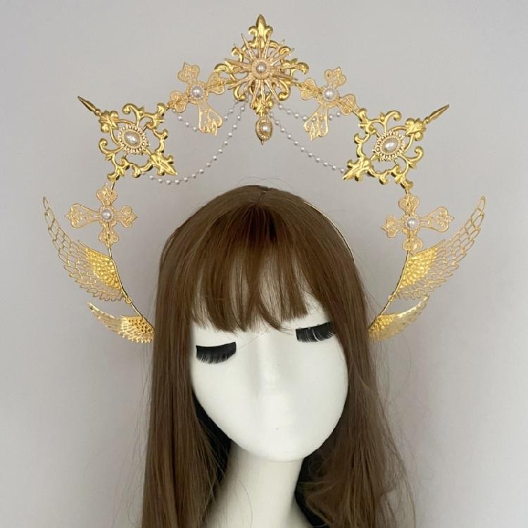 Heiligenscheine Kronen Marien Göttinnen Stirnband Göttinnen Kopfschmuck Kopfschmuck Tiaras Kronen Halloween Cosplay Hochzeitskostüm