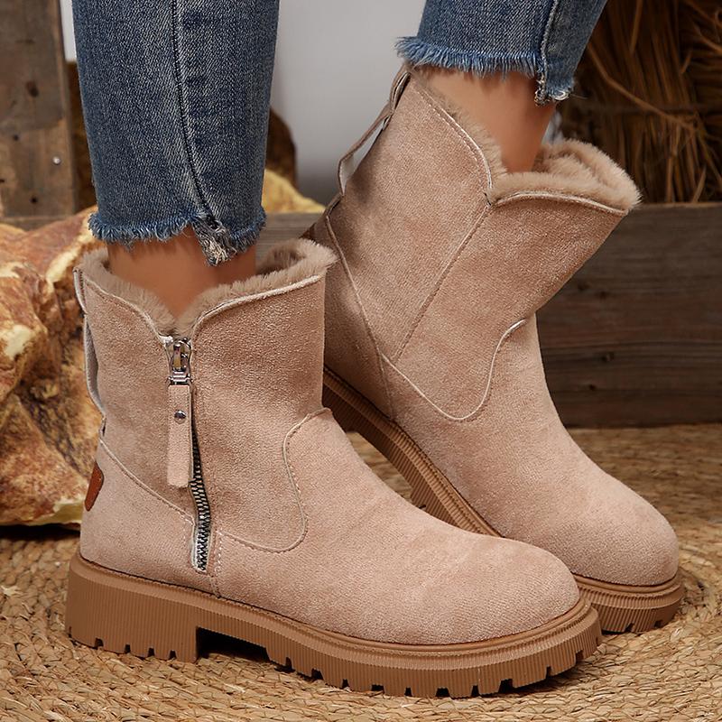 Fashion Vintage Faux Suede Platform Ankle Boots Women Anti Slip Fleece Lining Snow Boots Woman Plus Size 36-43 Thick Sole Short Booties