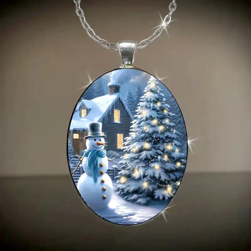 Vintage Oval Glass Alloy Pendant Necklace Jewelry