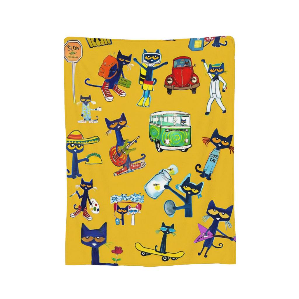 Pete the Cat Blankets Skateboarding Cat Flannel Funny Breathable Throw Blankets for Coverlet Spring Autumn