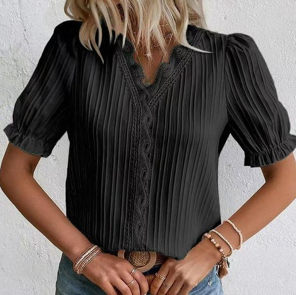 Summer Vacation Fashion Hollow Short-Sleeve Women's Shirt