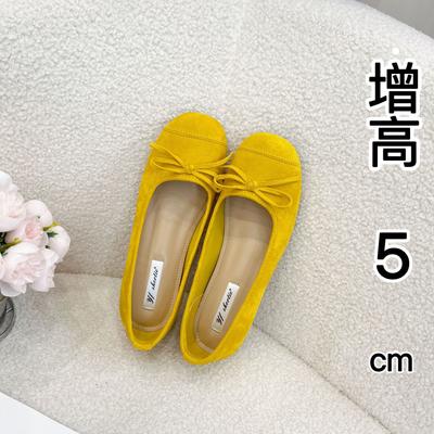 Height Increase 5cm Suede Bow Round Head Shallow Mouth Single Shoes Women's 25 Spring New Retro One-pedal Flat Ballet Shoes