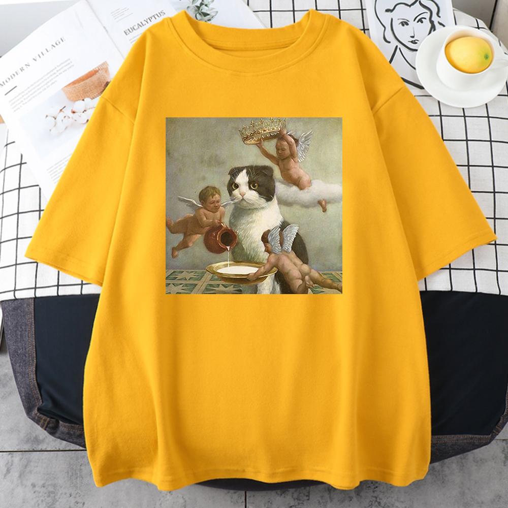 

Scottish Fold Angel Crown Print Женская одежда унисекс Индивидуальные повседневные футболки с круглым вырезом All-math Loose Мужские хлопковые футболки с коротким рукавом XXXL жёлтый