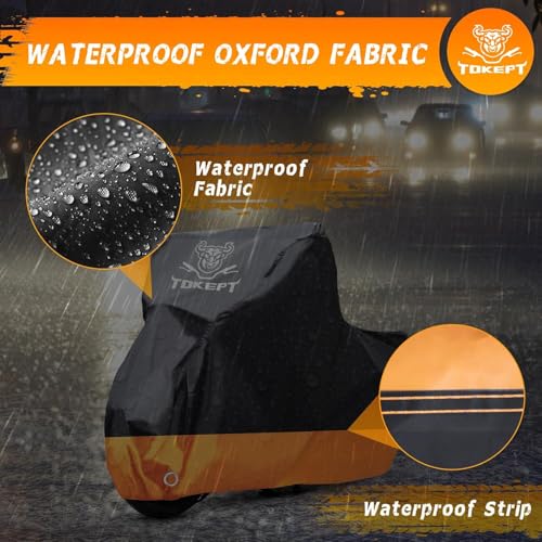Waterproof Motorcycle Cover, 300D Thick, Heat-Resistant, Heavy-Duty, Water-Repellent Oxford Fabric, Anti-Theft, UV Protection, Dustproof, Waterproof,